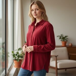 Petite Sophisticate Rich Red Button-Down Shirt L LP
